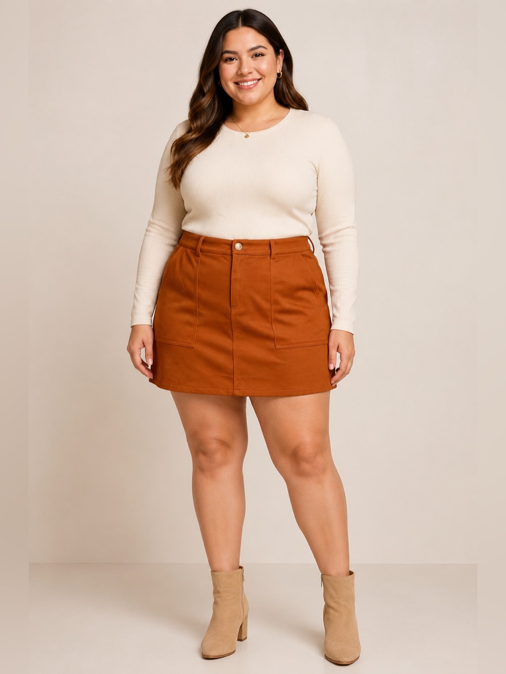 Chic Soul Rust Orange A-Line Mini Skirt Plus Size 1X NWOT